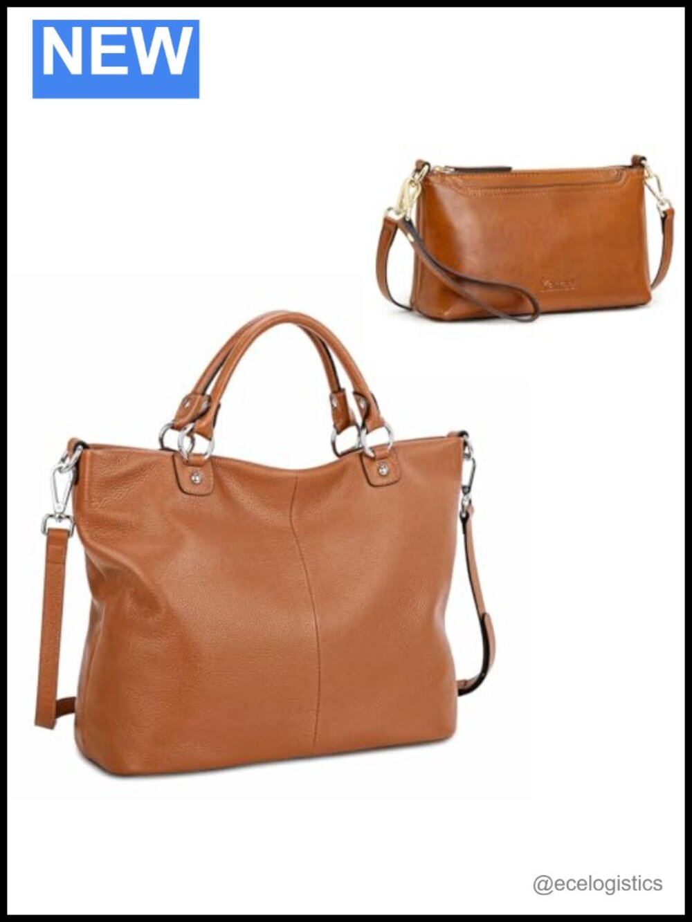Genuine Leather Handbag Bundle with 2 Straps Small Crossbody & Satchel Purse